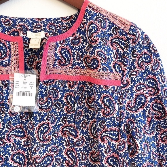 J. CREW Factory NWT Paisley Lace Trimmed Tunic Top Size Small in Coral and Blue - Picture 2 of 13